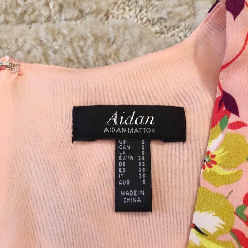 NWT $225 Aidan Mattox Peach Floral Printed Faux Wrap Cocktail Summer Dress 2 XS - Picture 6 of 8